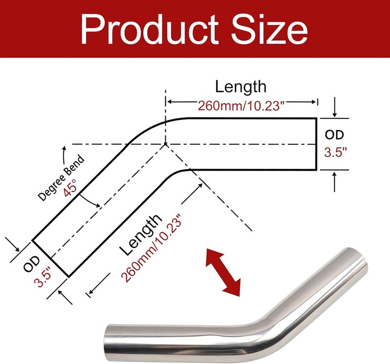 BIGREAT OD 3.5'' Inch (89MM) 45 Degree Bend Elbow Stainless Steel Turbocharger Pipe Tube Intercooler Pipe High Class Brushed Treatment Air Intake Tube Pipe Polished Universal-2PCS - Image 2